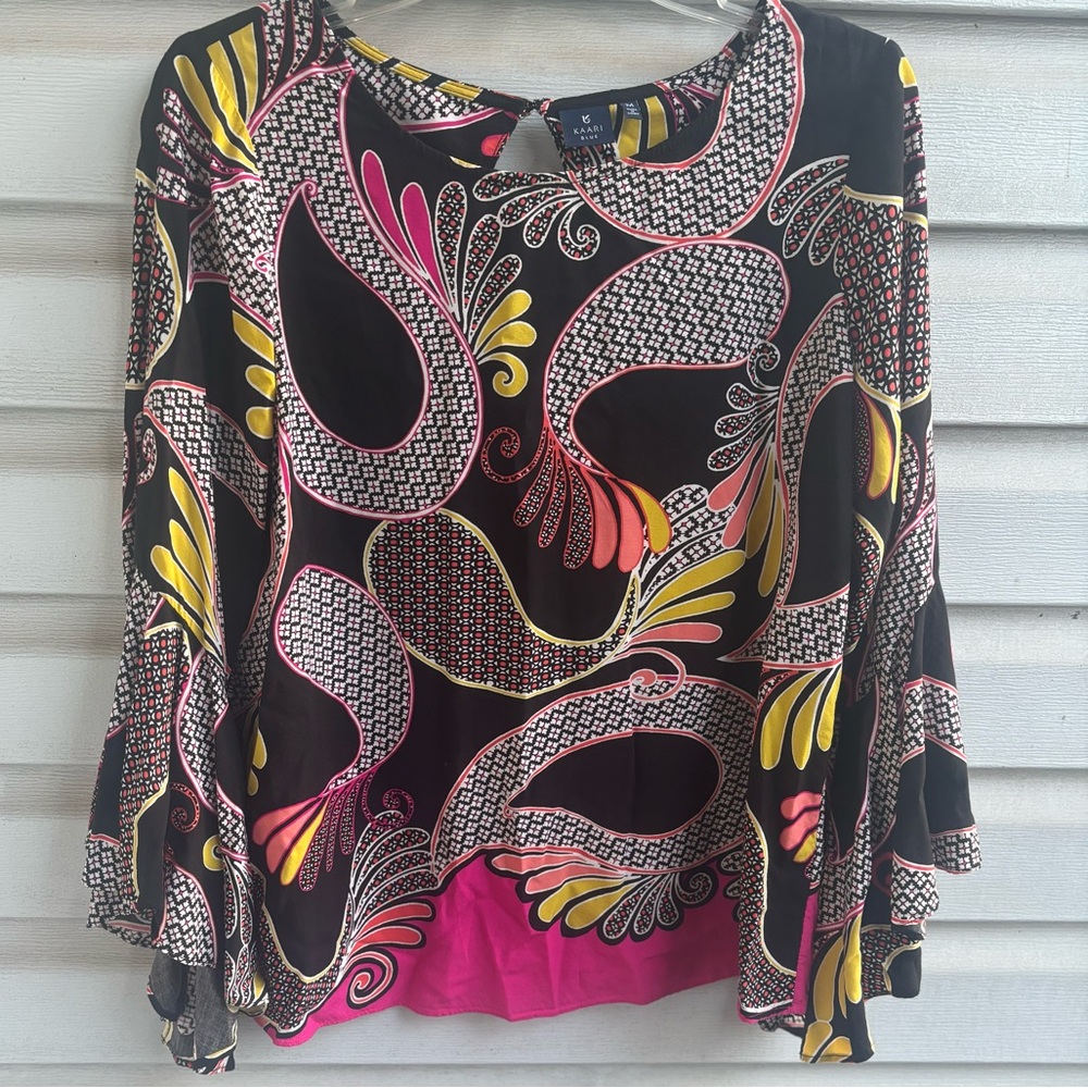 Kaari Blue| Kaari Blue bell sleeves Paisley multicolor woman’s top/blouse size M